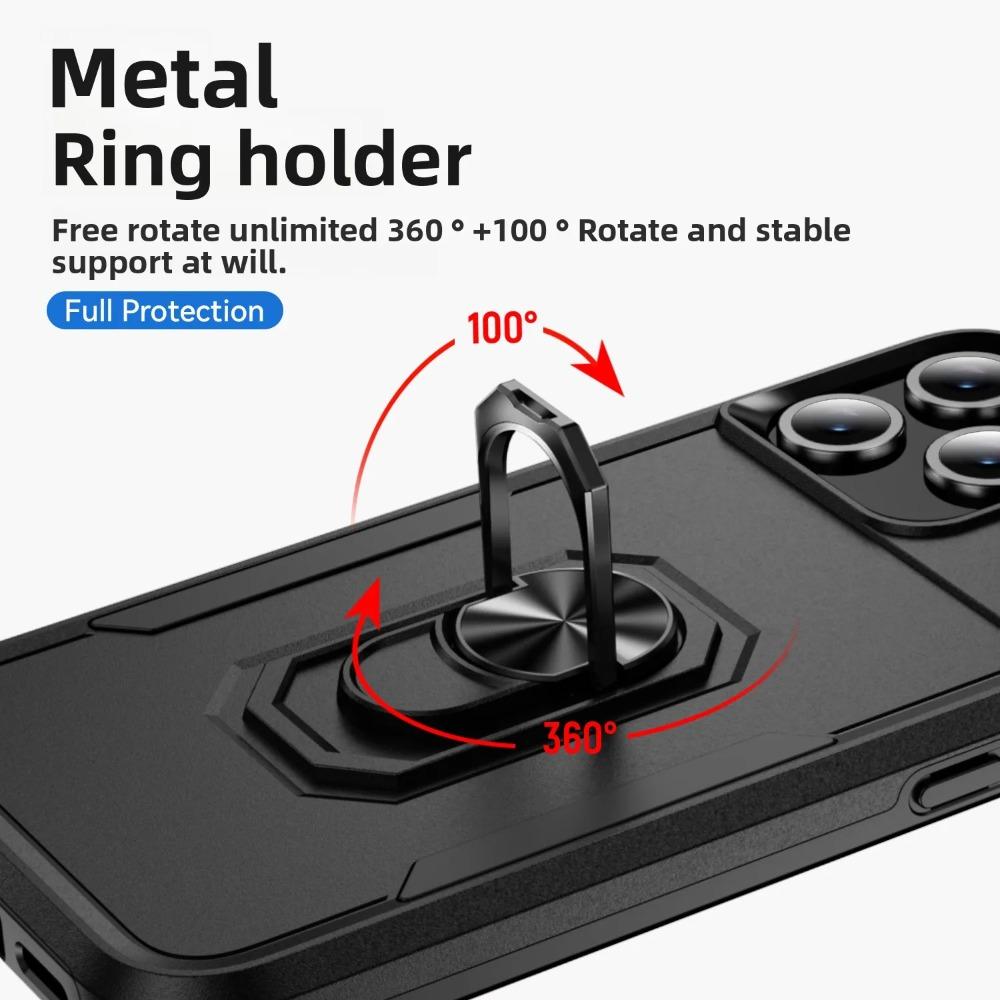 Rugged Car Magnetic Hybrid Protect Case for IPhone 17 Air 16E 15 14 Plus 13 12 Pro Max 360°Rotable Metal Ring Bracket Hard Cover