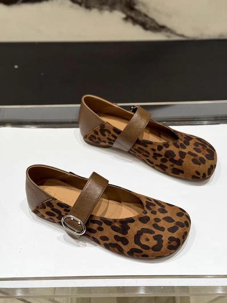 2025 Autumn Leopard Print Soft Leather Mary Janes: Comfortable, Versatile, Retro Low-Cut Shoes for Women