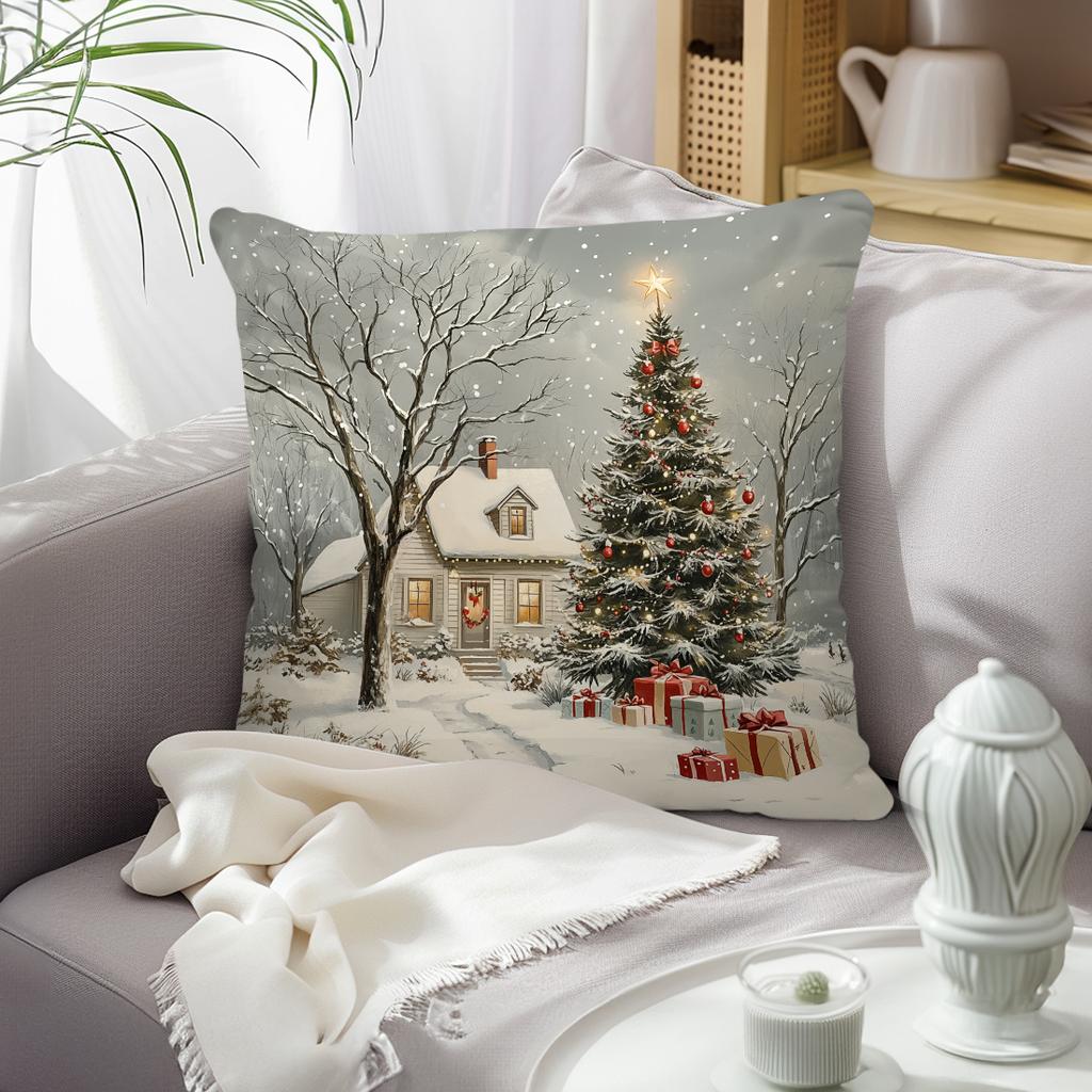 Christmas Winter Village Decorative Pillow Cover 18X18 Inch Pillow Cover Throw Cushion Cover For Home Car Sofa 1Pc
