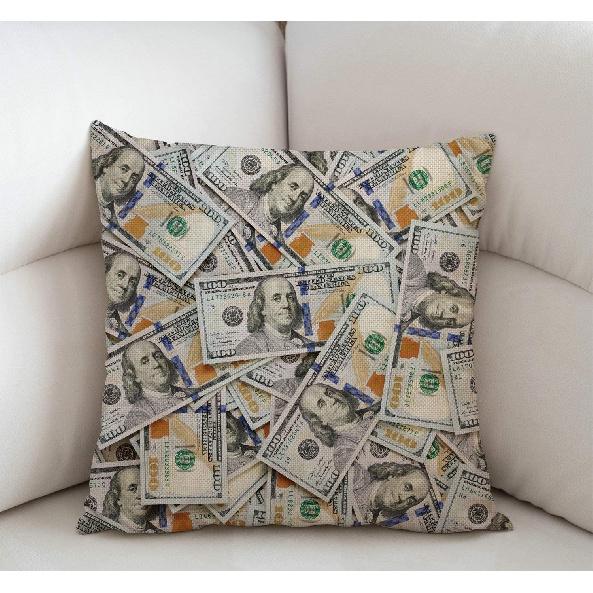 Swono Hundred Dollar Bill Farmhouse Pillow Cover 18x18 Inch Home Decor Cotton Linen Throw Pillow Case Cushion Cover for Sofa Couch