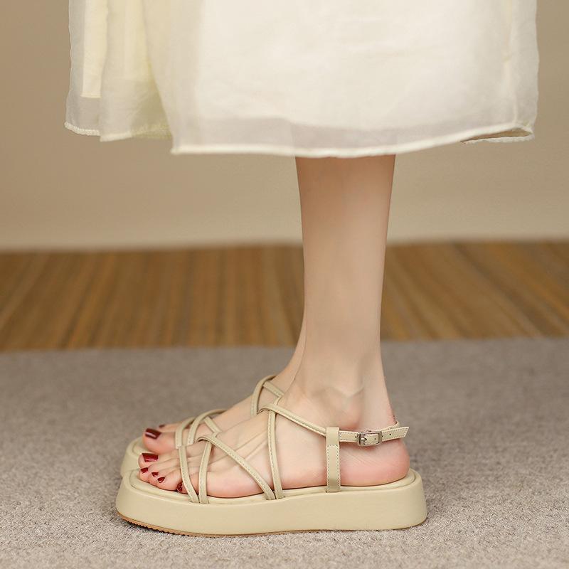 Plus 43 44 Rome Platform Sandals Women Summer  Beach Fashion Flat Casual Cross -Tie Open Toe Narrow Band Shoes Rome Sandals