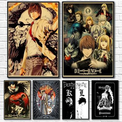 D-Death N-Note Japonia Kreskówka Anime Retro Plakat Samoprzylepny Druk na Ścianę Wodoodporny Dom Salon Sypialnia Bar Estetyczny Wystrój