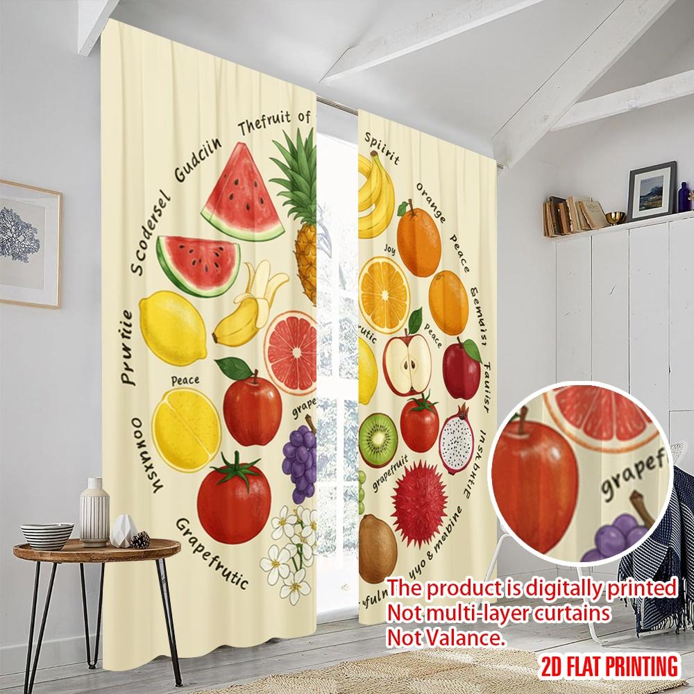 2pcs 2D Flat Printing Drapes Fruit Spirit Joy Pineapple Polyester Fabric Without Electricity 0 Perfect for Holiday Parties Home