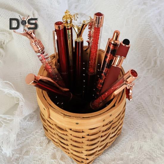 9Pcs Ballpoint Pen Set Metal Faux Crystal Pen Bling Dynamic Liquid Sand Pen for Journaling Retractable Glitter Black Ink Pen for Office School