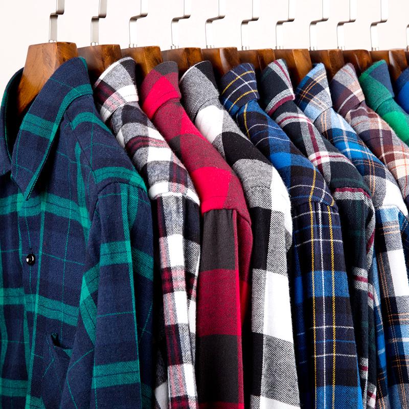 Men 'S 100 %Cotton Casual Plaid Pocket Long Sleeve Slim Brushed Flannel Leisure Styles Tops Shirt
