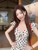 French Chic Polka Dot Summer Dress: Elegant Pleated Long Skirt with Slim Waist