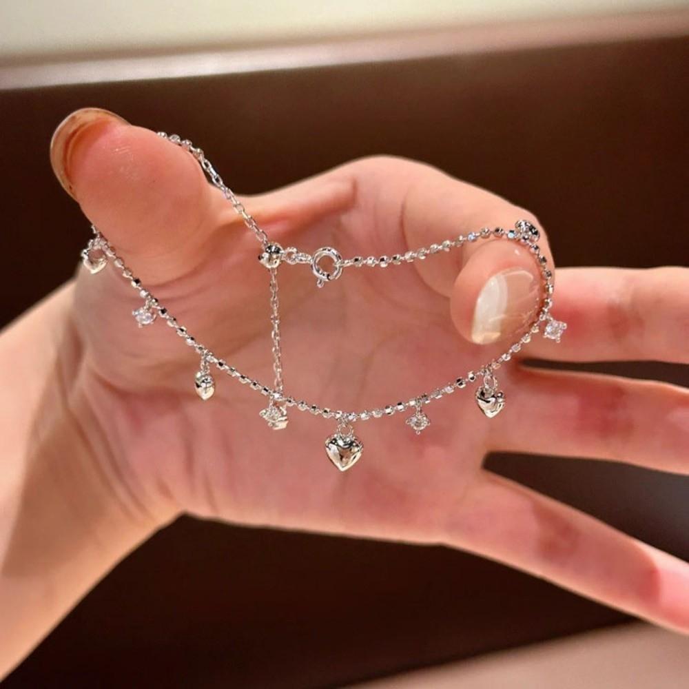 Rhinestone Heart Bracelet Bead Charm Hand Chain Elegant Gold Bracelet  Women