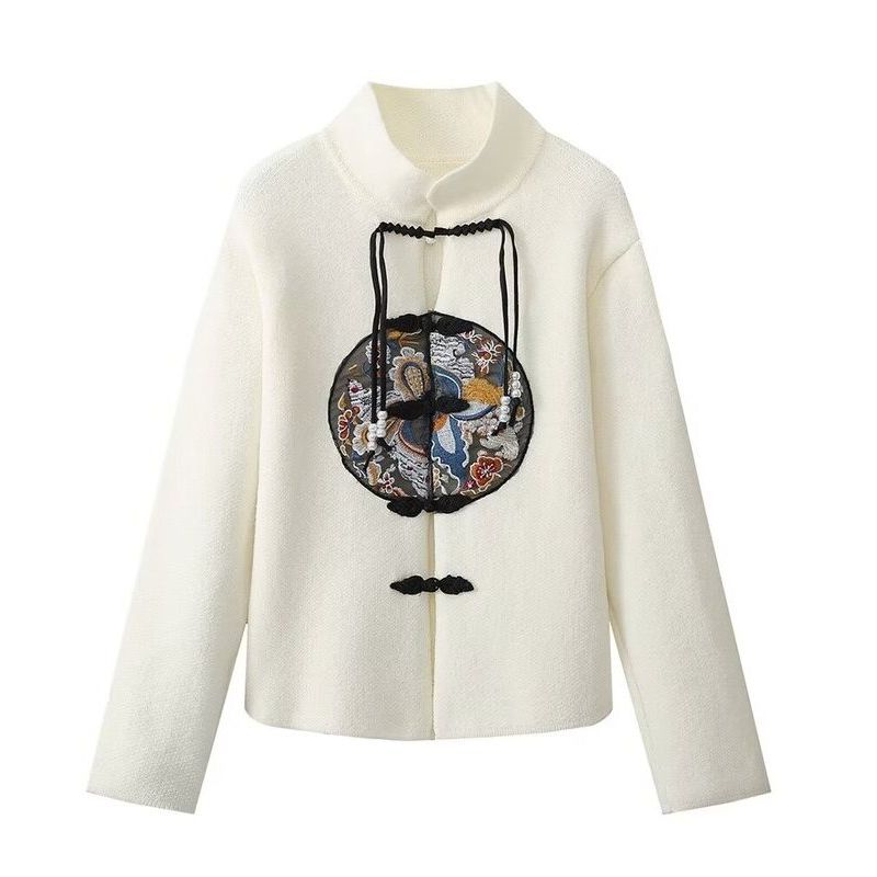 Fashion Style New Arrival Women's Clothing Stylish Slimming Versatile Long Sleeves Machine Embroidery Chinese Style Knitting Short Outwear