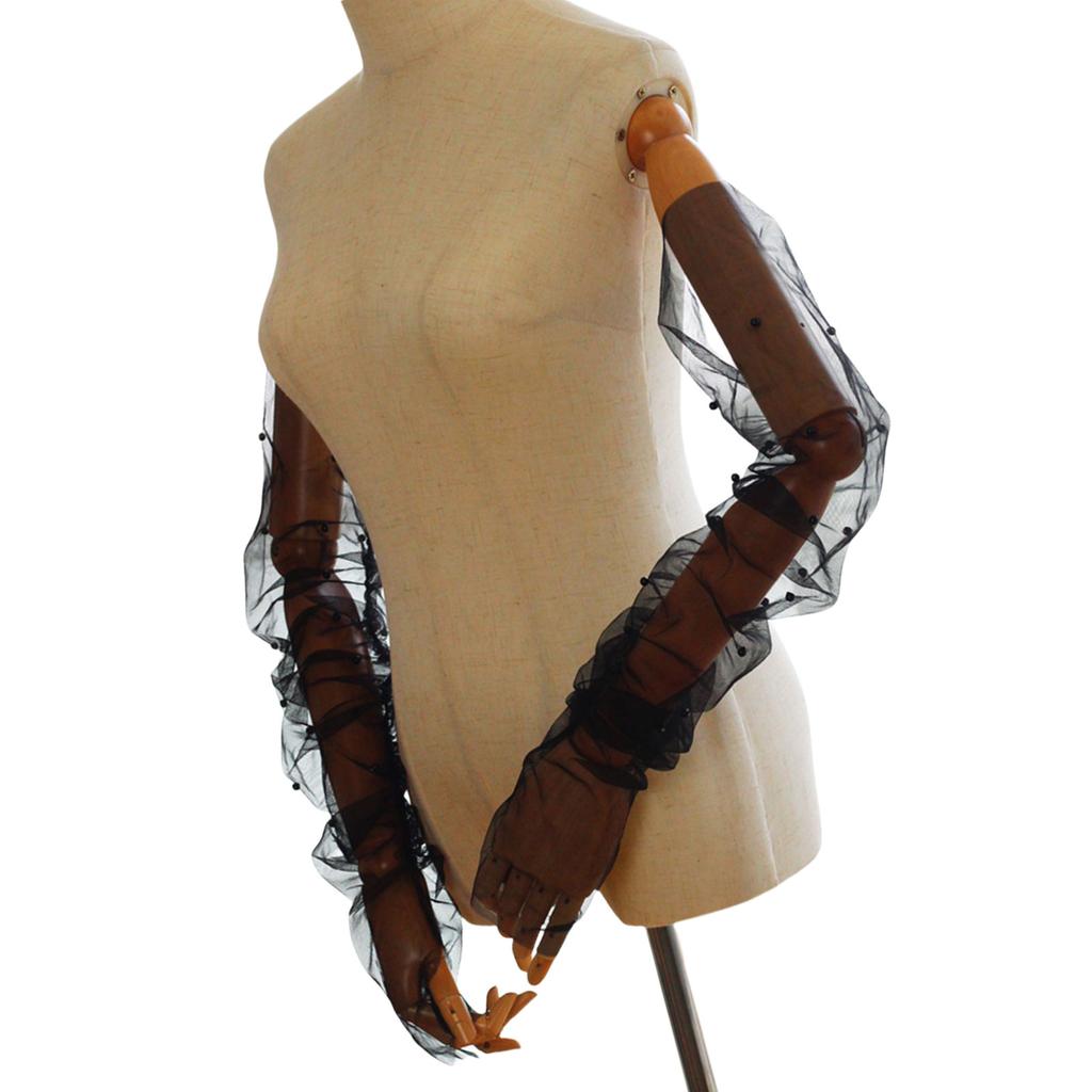 Ruffled Glove Easy Elegant Arm Cover Pearls Long Sleeve Decorative Tulle for Wedding False Pearls Gloves Sheer
