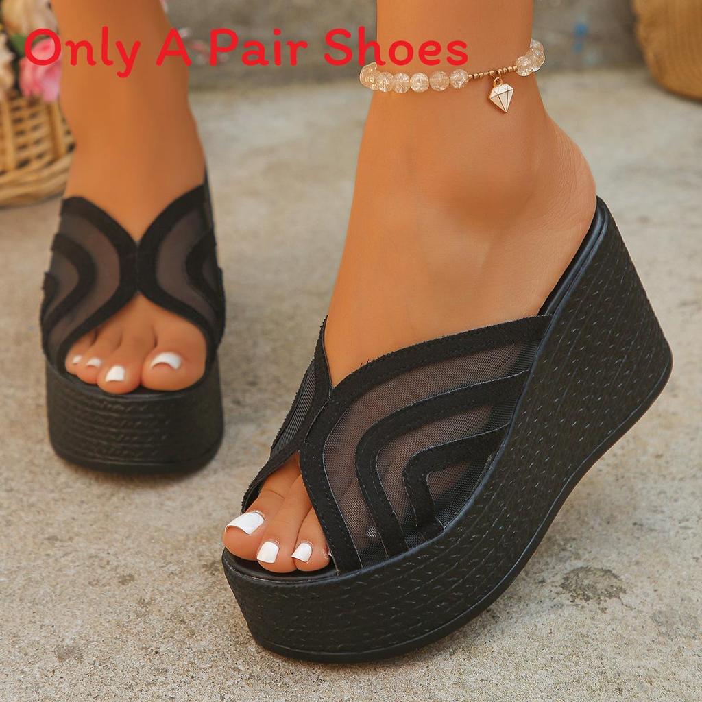 Summer Mesh Open Toe Slide Sandals With Thick Rubber Soles For Women