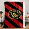 Manchester City logo on red-black stripes Flannel blanket for bedroom, living room, sofa, and nap sofas
