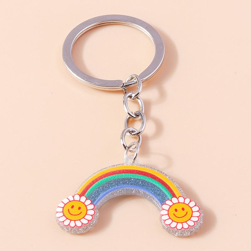 Cartoon Smile Rainbow Keychain Resin Key Rings Gifts for Women Men Car Key Chain Jewelry Bag Accessories