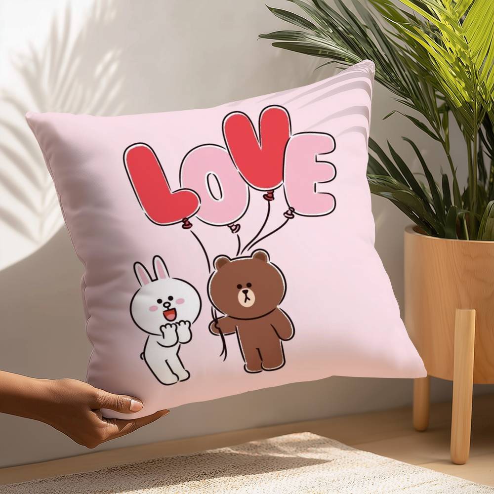 B-Brown Bear and C-Cony Pillow Case Plush Fabric Soft  Pillowcase Double Sided Print Cushion Cover Household Gifts