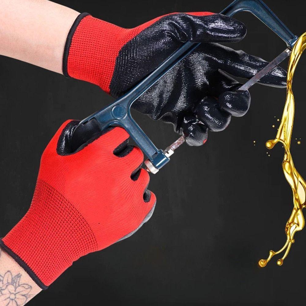 12pairs Oil-Resistant Protective Gloves Corrosion-Resistant Durable Nitrile Coated Gloves Wear-Resistant Labor Insurance Gloves