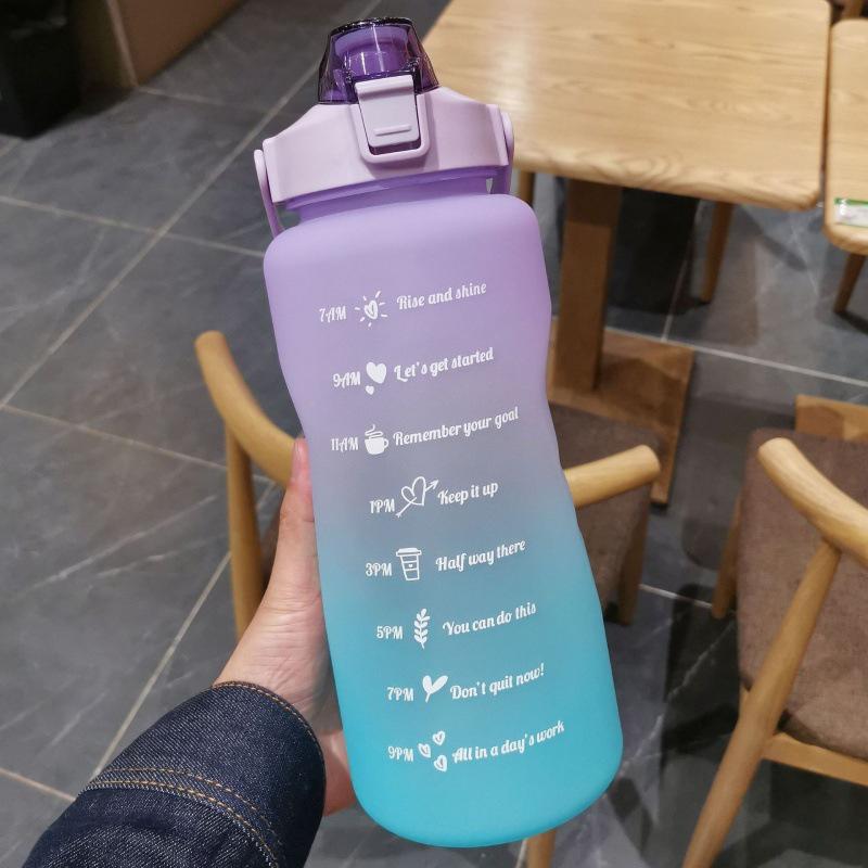 Gradient Two-Color Large Capacity Fitness Straw Cup - Portable Handheld Water Bottle with Scale
