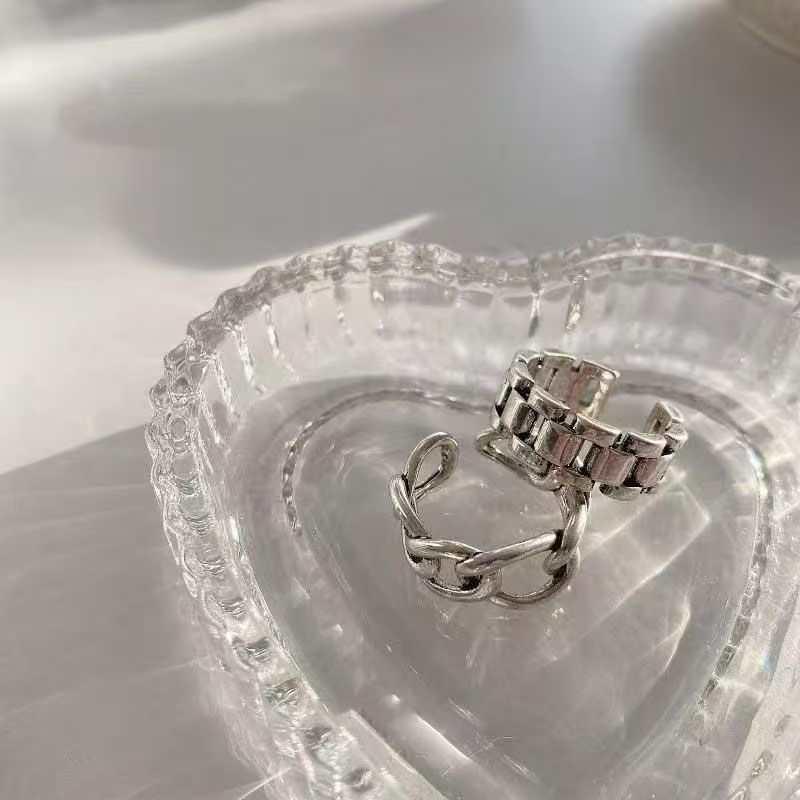Korean Dongdaemun Geometric Hollow Chain Ring - Trendy Thai Silver Jewelry for Women