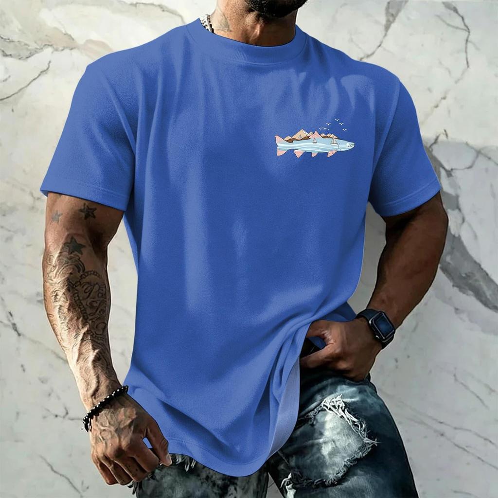 Men's Vintage Texture Printed Short Sleeve T Shirt Loose Fit Casual Summer Daily Wear Top Soft Fabric Comfortable Design
