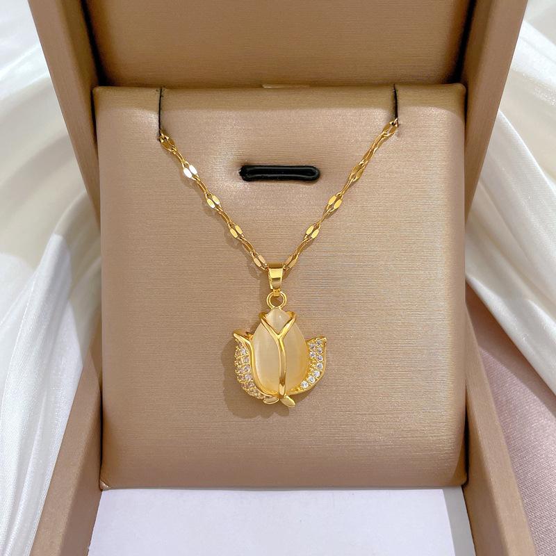 Titanium Steel Micro-Inlaid Gold Plated Women's Lucky Bead Necklace - Trendy Clavicle Chain Accessory