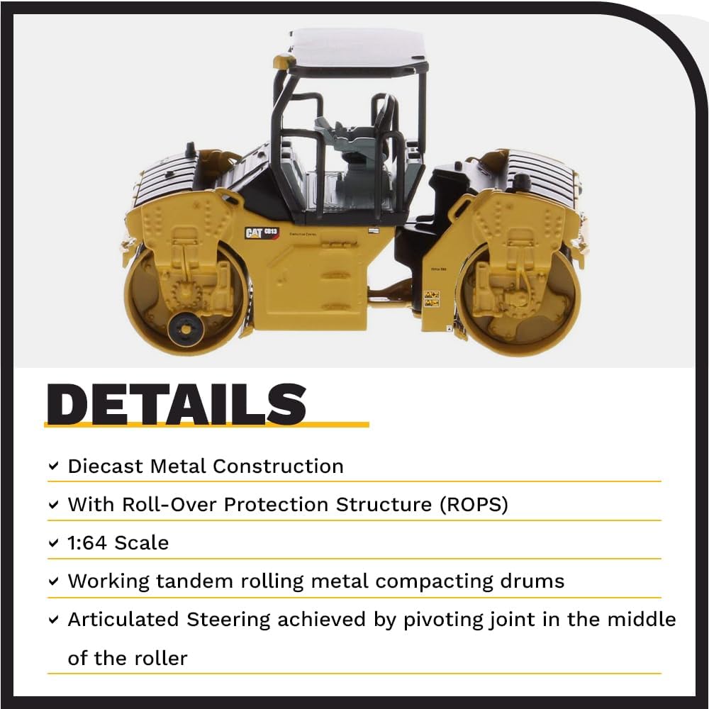 1/64 Diecast Masters Caterpillar CB-13 Roller with ROPS, Play & Collect Series Cat Trucks & Construction Equipment