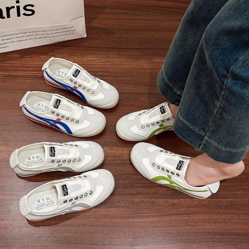 Flat-soled Women's Shoes Soft-soled New Summer and Autumn Thin One-pedal Casual Shoes Color Matching Sports Little White Board Shoes