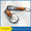 Retro Alloy Cowhide Keychain with Hand-Woven Belt - Men's Business Gift Key Ring for Car and Mountaineering Enthusiasts