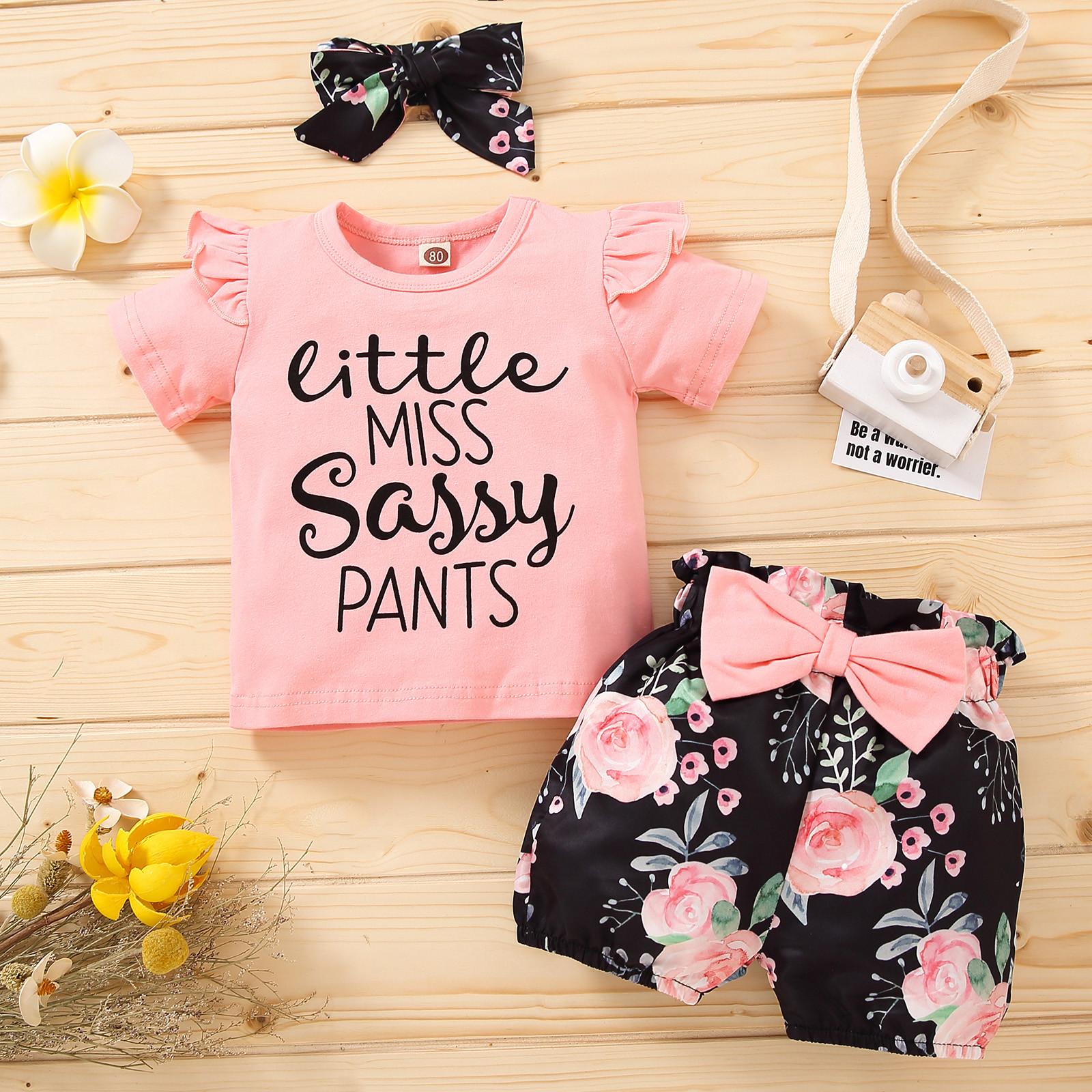 

Newborn Infant Baby Boys Girls Short Sleeve Tops+Floral Print Shorts Set Outfits 100 рожевий