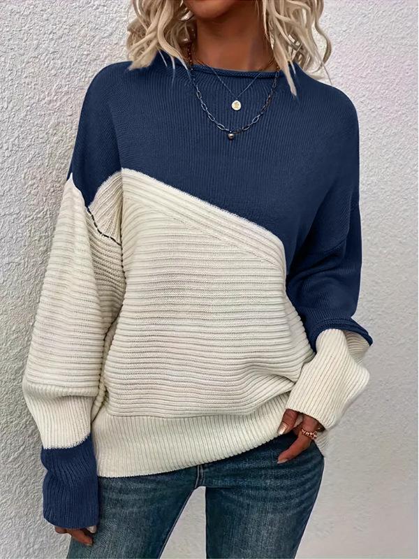 Women's Casual Color Block Long Sleeve Knit Sweater