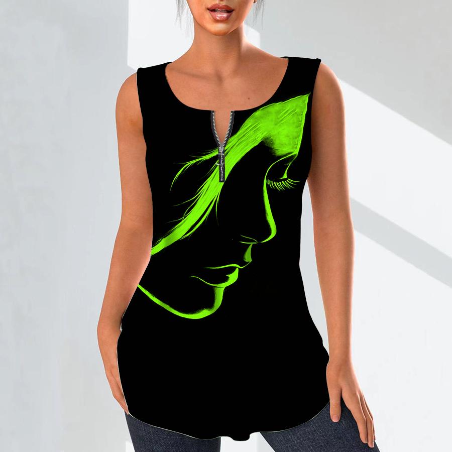 

Женская мода Рубашки с V-образным вырезом Повседневные топы Футболка Женская 3D Женская жилетка с принтом сбоку Блузка без рукавов больших размеров Топы на бретелях