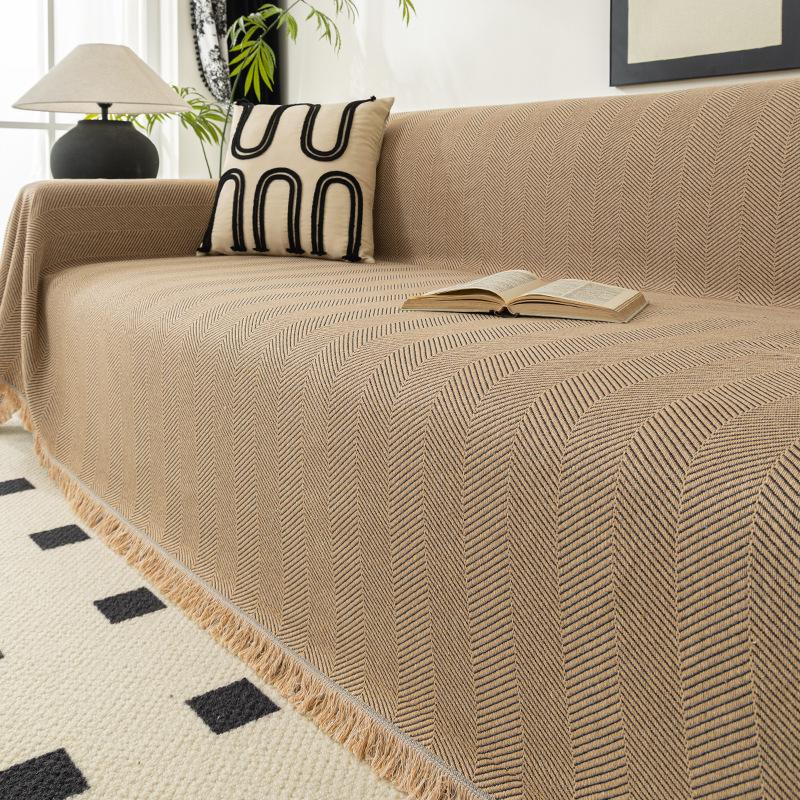 Fischgrätmuster Baumwolle und Leinen Sofabezug Decke Neu Kissen Vollbezug Sofatuch Komplett All-inclusive Universalbezug