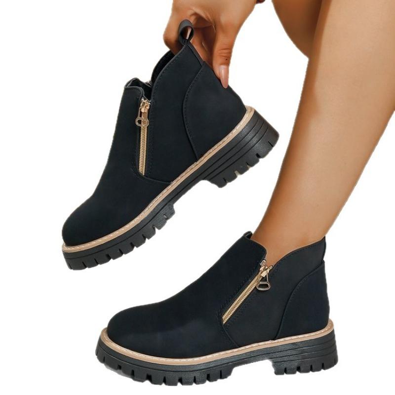 Damen Übergröße Retro Klobige Sohle Martin Stiefel Neu Herbst & Winter Seitlicher Reißverschluss Stilvolle Stiefeletten