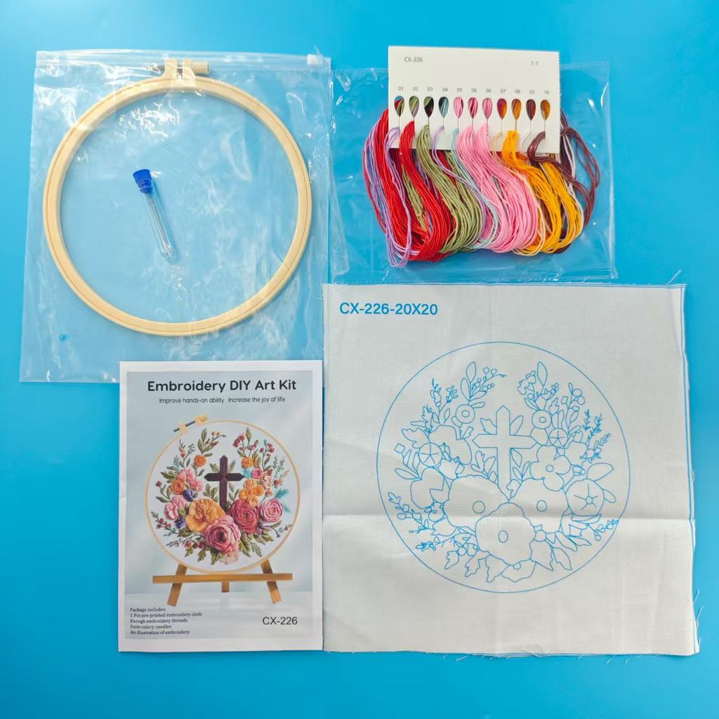 1set Cross-stitch kit, DIY embroidery material set, includes tools and stitch tutorial, suitable for beginners, embroidery fabric material set
