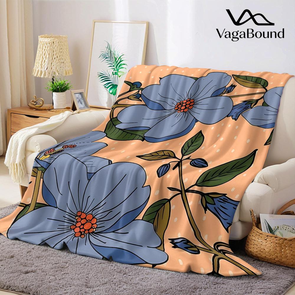 Blue Flower Polka Dot Pattern Flannel Blanket Warm Soft Halloween Christmas Couch Warm Cozy Decorative Decor Gift for All Season