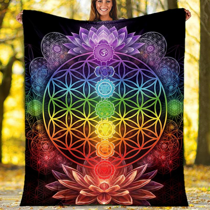 Chakra Balance Flannel Fleece Blanket Cozy Warm Throw Blanket For Couch Bed Travel All Season Use