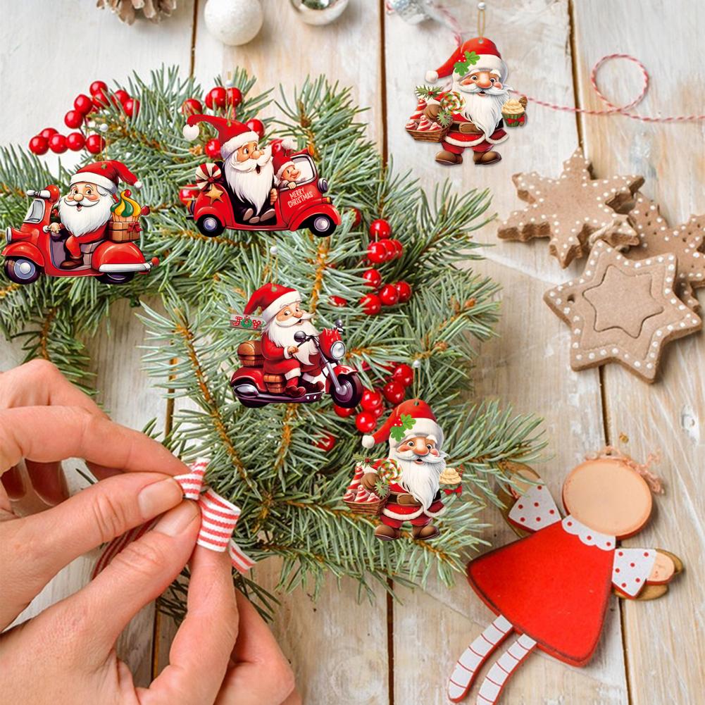 24 Pcs Christmas Tree Pendant Wooden Cartoon Hanging Ornaments Santa Snowman Dwarf Ornaments for Christmas Tree Home Party