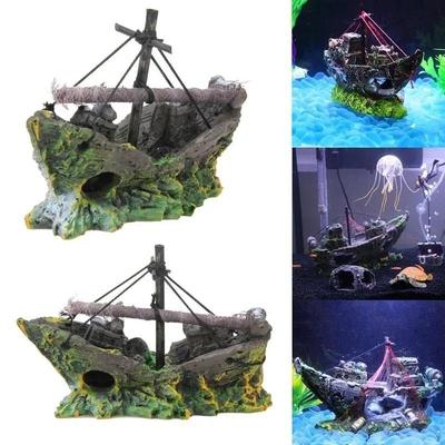Décorations d'Aquarium Paysage Épave de Bateau Pirate Bateau Design Résine Vintage Accessoires d'Aquarium Décorations pour la Maison