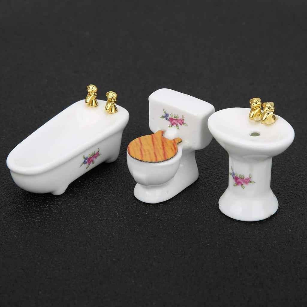 Hztyyier Dollhouse Miniature Bathroom Set, 1: 24 Dollhouse Miniature Porcelain Bathroom Set, Mini Dollhouse Furniture for Decoration(#3)