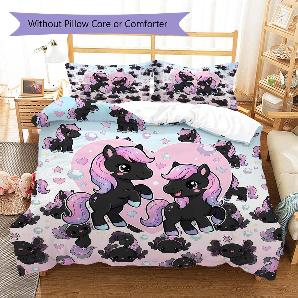 Pink Gradient Cartoon Pattern Bedding,Quilt Set Quilt Cover Pillowcase Home Birthday Gift (1 * Duvet Cover + 2 * Pillowcase, Without Core)
