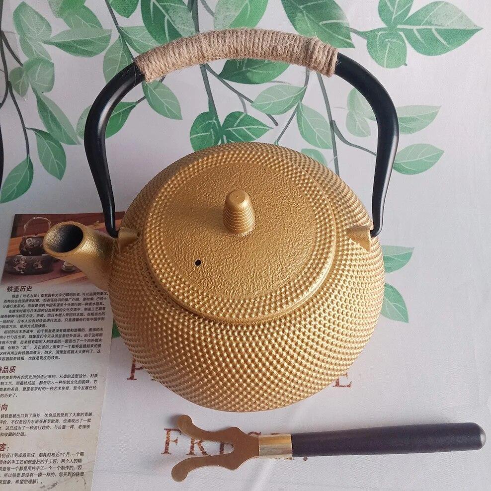1.2L Cast Iron Kettle Golden Raindrop Iron Teapot Large Capacity Boiling Kettle Handle Pot Japanese-Style Health Teapot