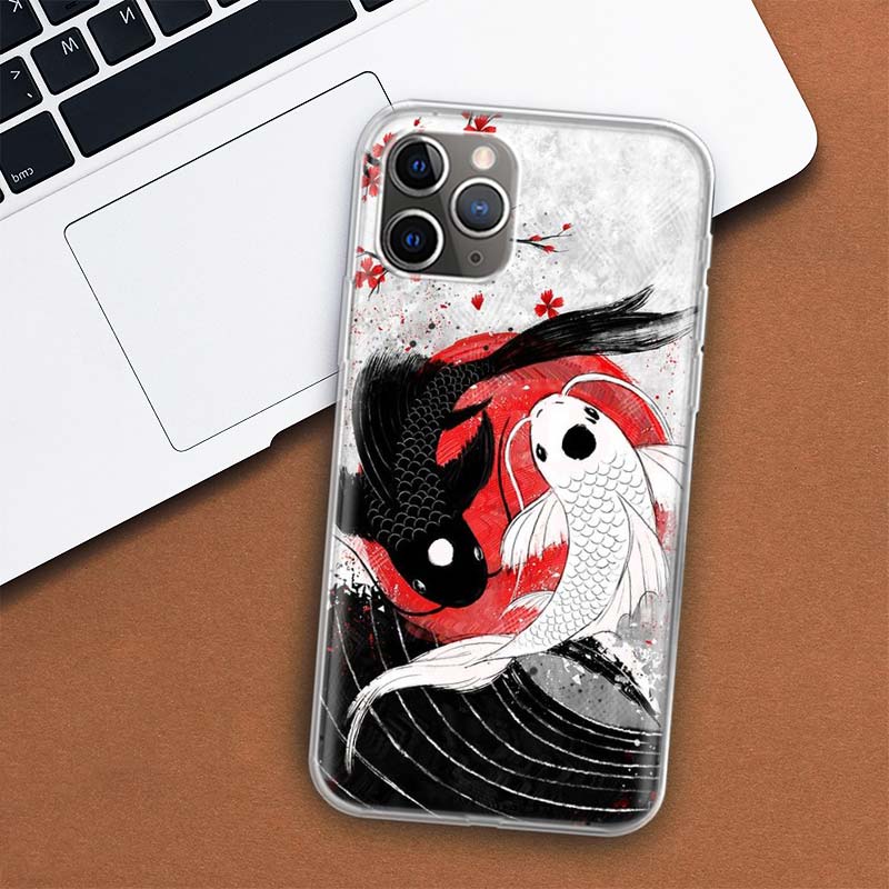 

Чехол для телефона с изображением японской рыбы кои Инь-Янь для Apple iPhone 11 12 13 14 Pro 7 XR X XS Max 6 6S 8 Plus + Mini 5 SE с принтом, мягкий чехол iPhone 7 Plus