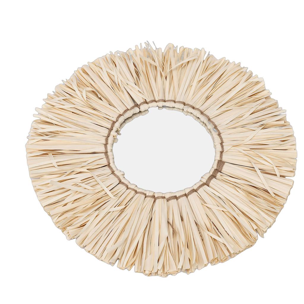 Espejo de Pared de Paja Estilo Nórdico Espejo Colgante con Borla de Paja Tejida a Mano Decoración de Pared Boho
