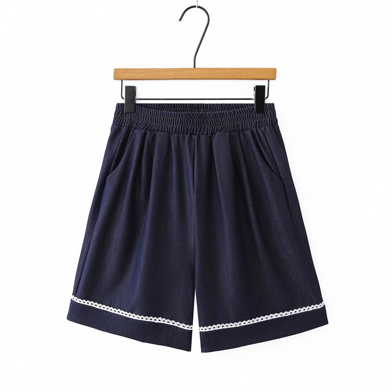 

Plus Size Women s High Waist Lace Tencel Denim Capris Shorts - Slimming Wide Leg 2XL темно-синий