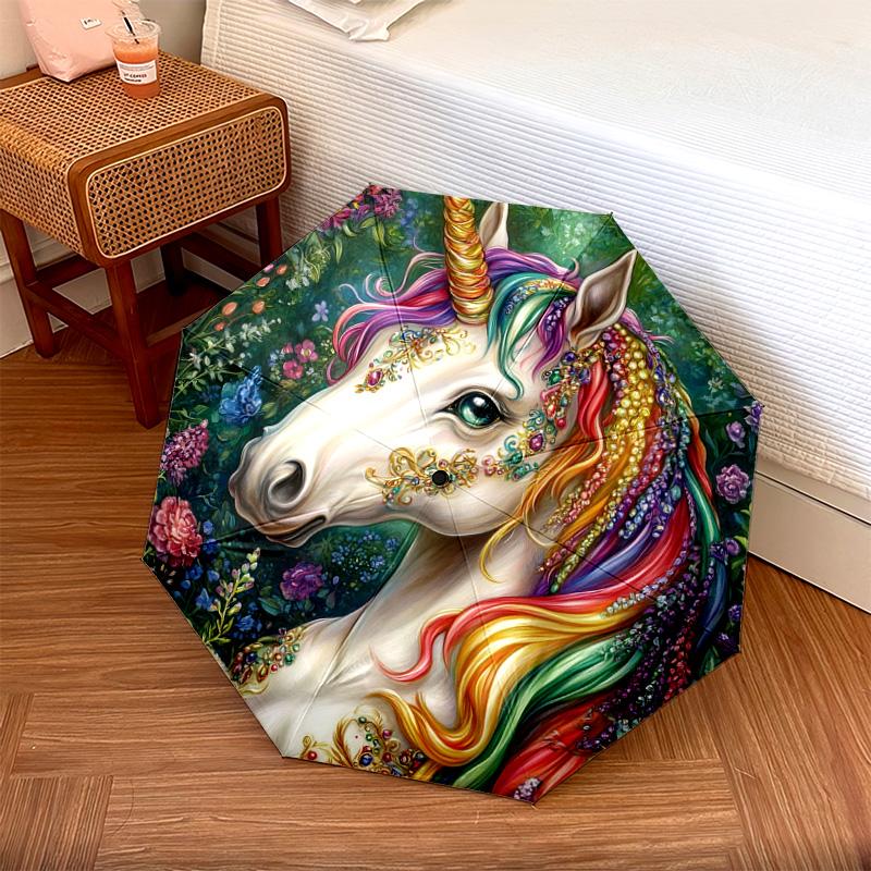 1 PC Automatic Folding Umbrella - Fantasy Unicorn Pattern, Portable & Foldable Design with 8 Ribs, Christmas Birthday Gifts