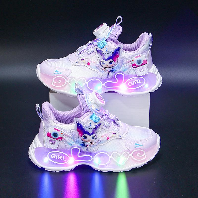 

Девичьи кроссовки Kuromi со светодиодной подсветкой, водонепроницаемые, для бега - дышащие, нескользящие, с вращающейся пряжкой, легкие 33