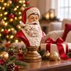 Pevná pryskyřice Vánoční dekorace Santa Claus Busta Soška, Hlava s Vintage Zlatou Uměleckou Soškou pro Sváteční Displej Základna, Stolní Figurka, Krbová Polička