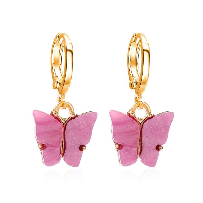 Colorful Acrylic Butterfly Pendant Women Hoop Earrings Trendy Alloy Circle Chic Girl Birthday Party Jewelry Brincos