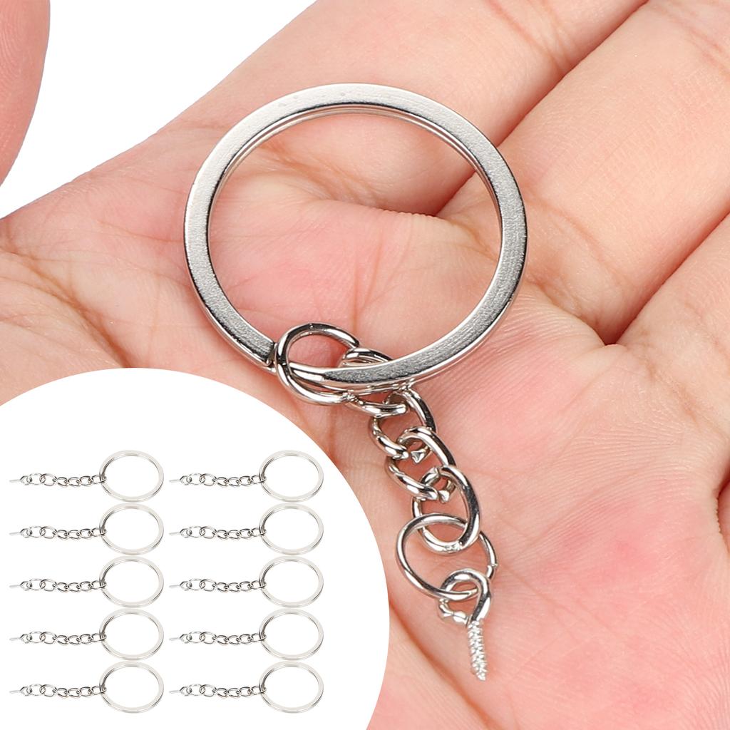 10pcs Key Ring Alloy Key Chain Ring Parts with Screw Eye Pin Connector DIY AccessoriesSilver 28mm / 1.1in