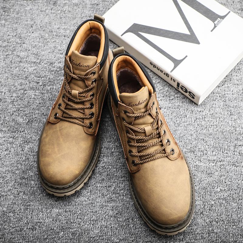 Fashion High Quality Men High Top Designer Boots Classic Lace-Up Casual Leather Round Toe Boots Men Fashion Outdoor Antiskid Ankle Boots