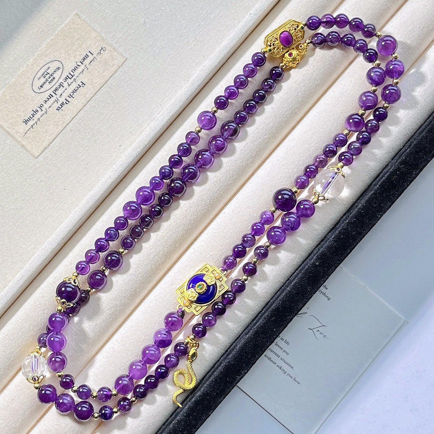 

High Quality Natural Amethyst White Crystal Design Sense Long Sweater Chain Necklace Collarbone Chain, Fidelity