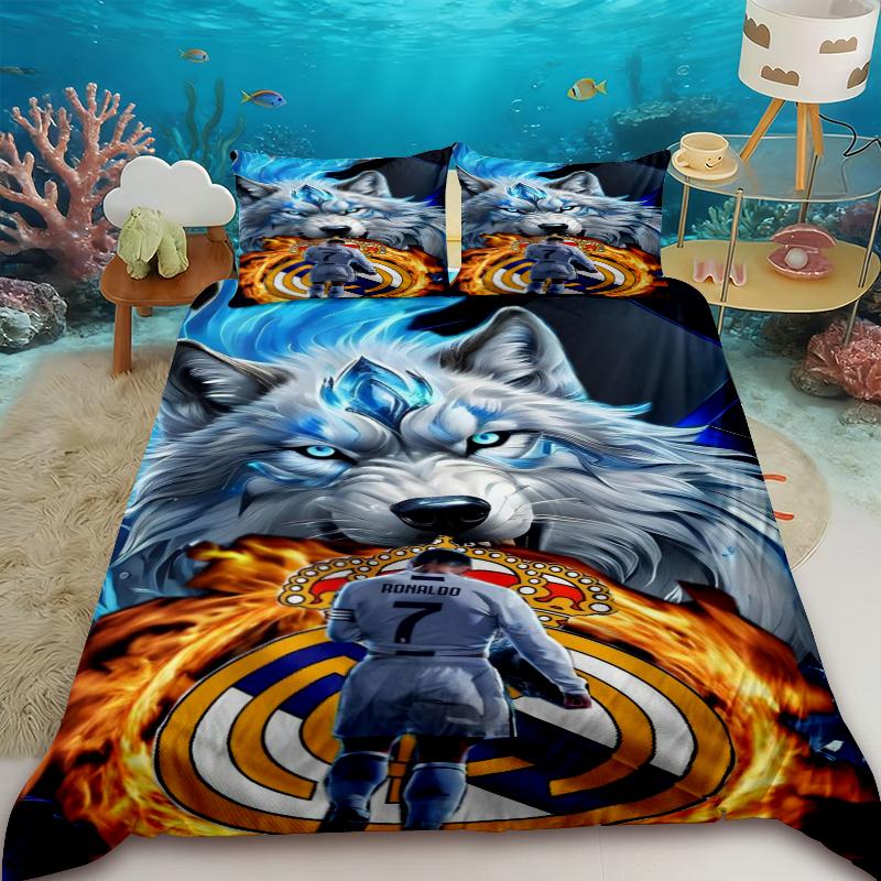 Duvet Cover Set Ronaldo Idol Football Star 3D Printed Quilt Cover for Teens Kids Boys Girls Soft Bed Cover with Zipper