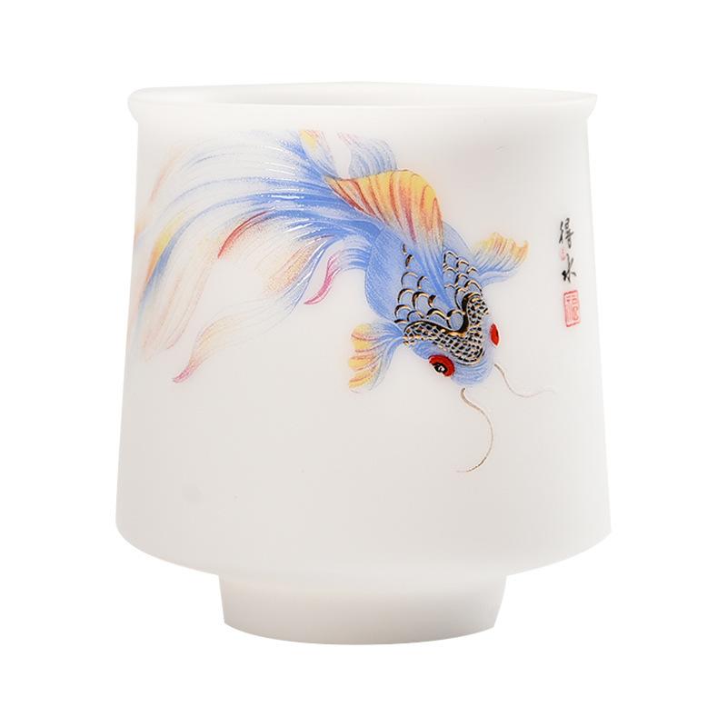 Ice Type Ceramic , Sheep Fat Jade Porcelain Hand-painted Master Single Cup, Large Size Tasting Tea Bowl, Household Kung F